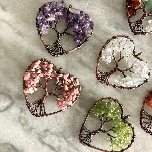 'Living Tree' Natural Gemstone Heart Pendant Necklace - Picture 11 of 14